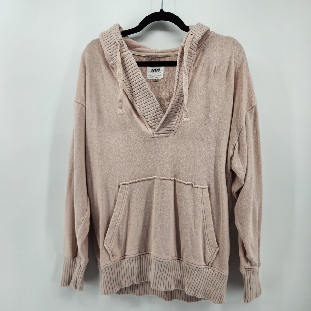 Aerie Womens XS Pullover‎ Hoodie Sweatshirt Casual Lounge V-Neck Pink